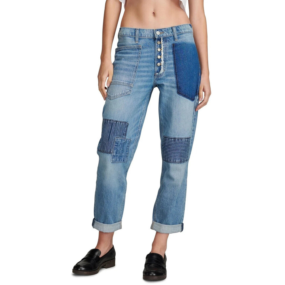 Lucky Brand Boy Jeans Women's 10/30A Blue Mid Rise Button Fly Tapered Leg RED975
